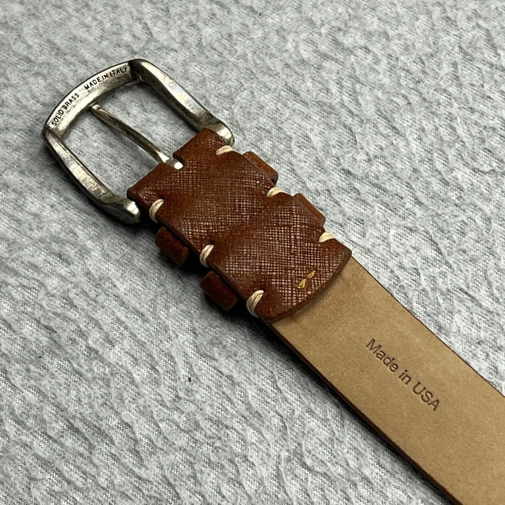 Allen Edmonds Hampton Ave Belt Mens 38 Brown Leather Solid Brass Buckle USA